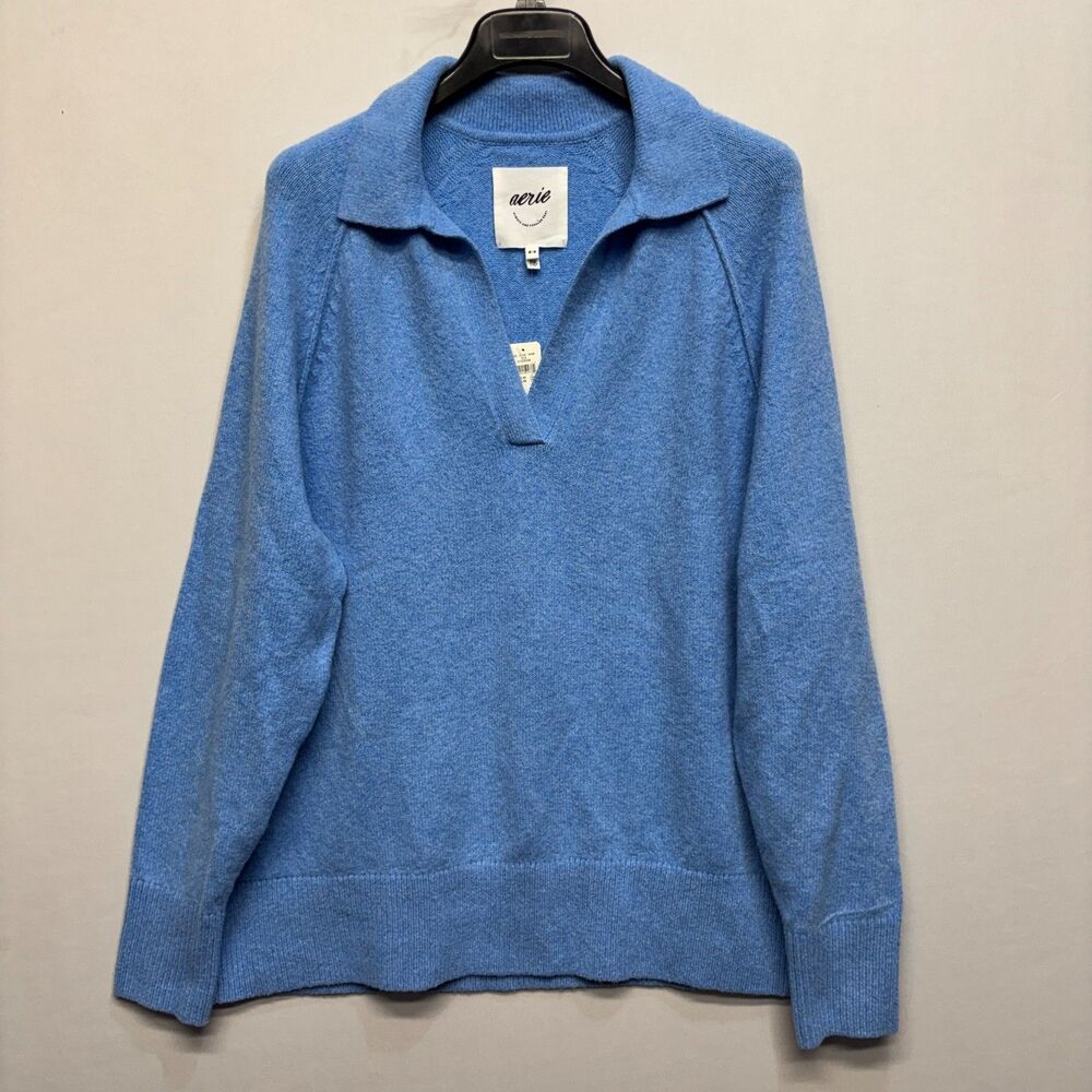 NWT Aerie Oversized Collared Pullover Sweater Women Size Medium V-Neck D112 -8